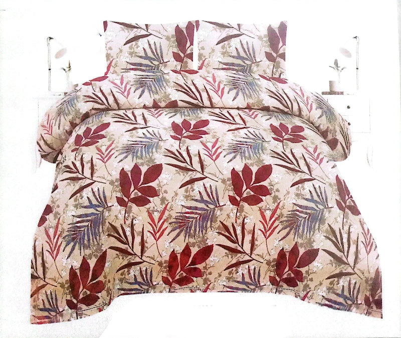 🛏️ Beige Leafy Elegance – Cotton Satin Bedsheet