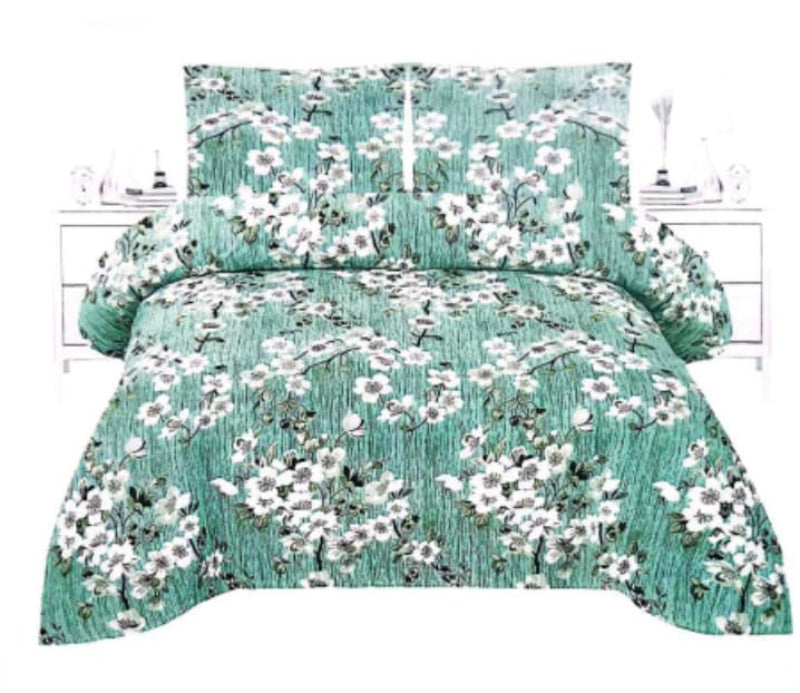 🌿 Green Blossom – Premium Cotton Floral Bedsheet