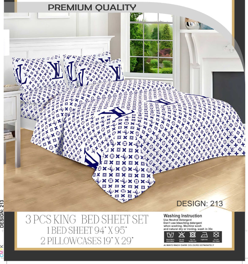🔵🖤 VL Statement – Blue Base Designer Print Bedsheet