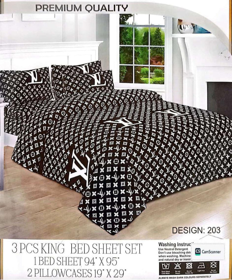 ⚫🤍 VL Signature – Black Base Designer Print Bedsheet