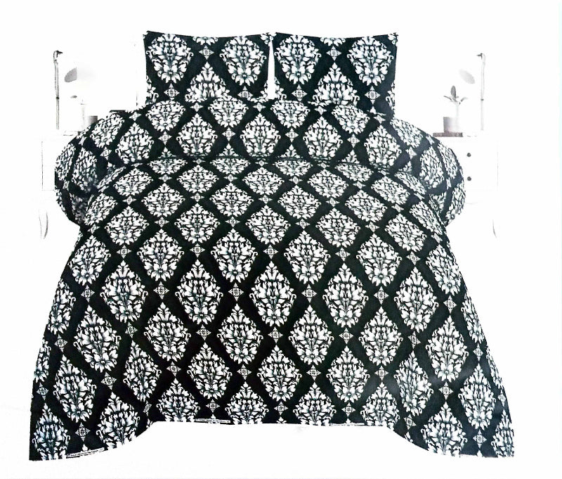 🖤 Classic Contrast: Black Bedsheet with Elegant White Print
