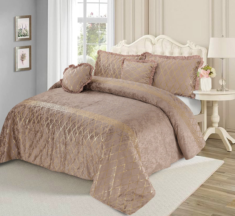 🌟 Subtle Luxe: Tan Bedsheet with Golden Detailing (4 pieces)