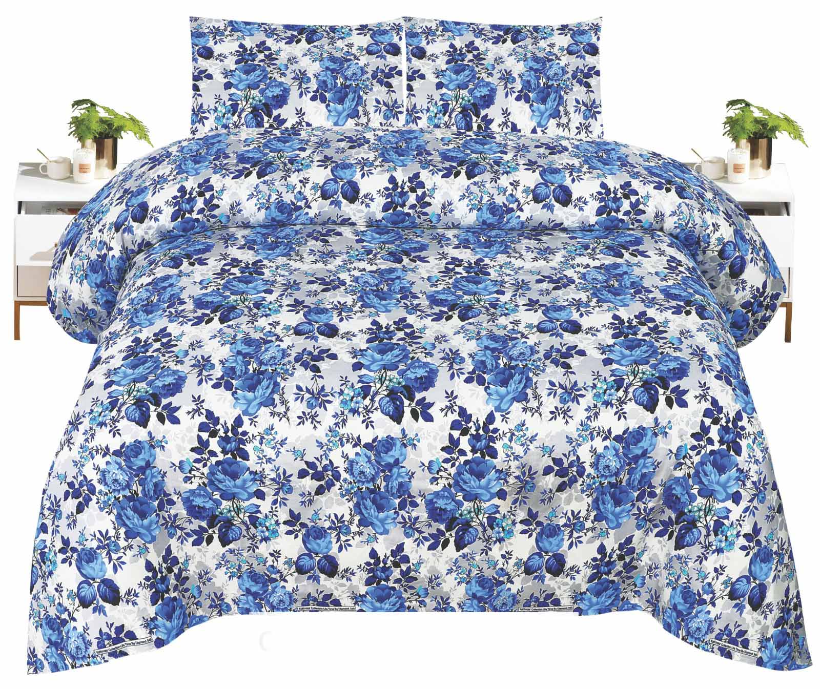 Blue Mist – White & Blue Printed King Bed Set