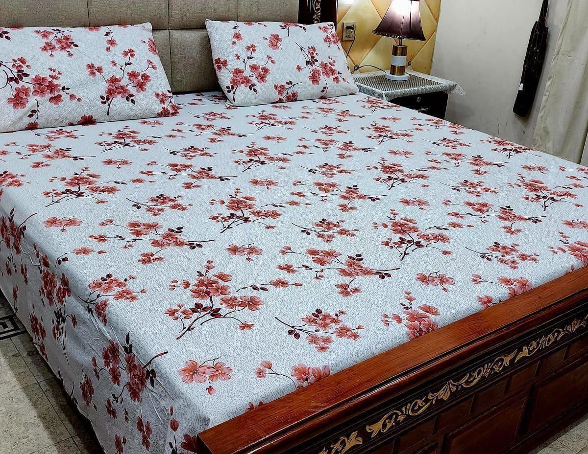 Cotton Bedsheet with red Floral Design