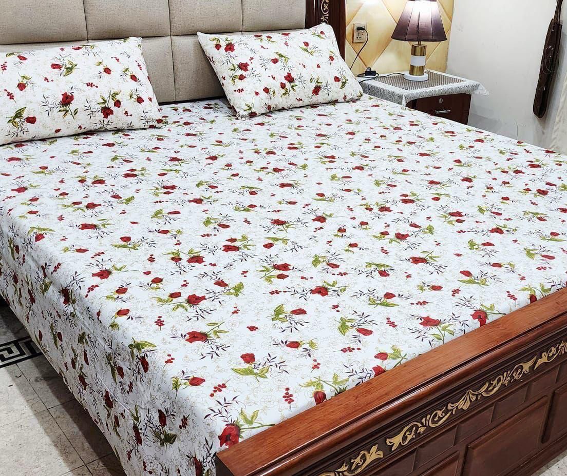 🌹 Cotton Bedsheet with red Floral Design