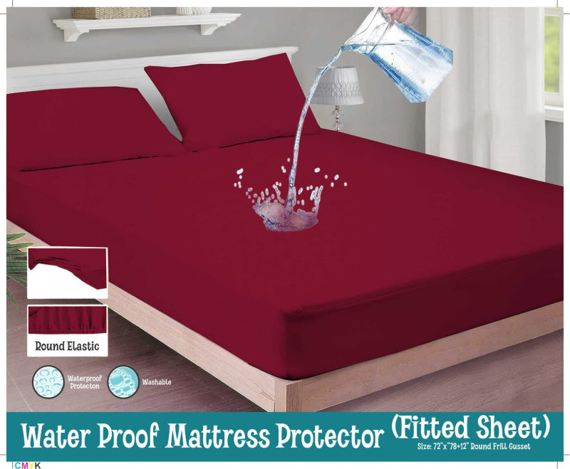 Crimson Shield – Maroon Fitted Waterproof Bedsheet
