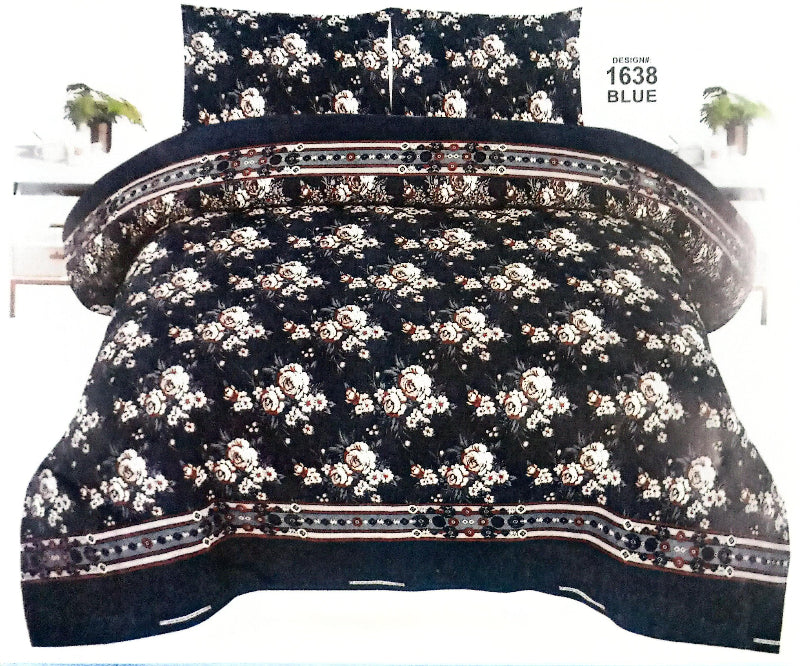Blue floral patterned fabric with decorative border on a white background
