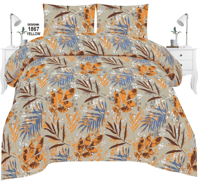 Beige Leaf Pattern Bedsheet – Cotton Satin Luxury