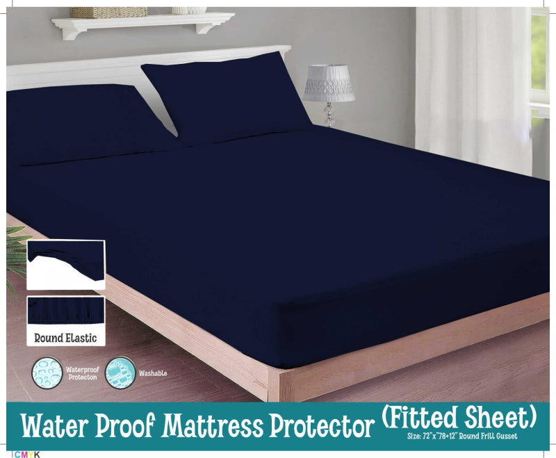 Midnight Shield – Navy Blue Fitted Waterproof Bedsheet