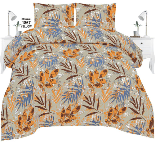Beige Leaf Pattern Bedsheet – Cotton Satin Luxury